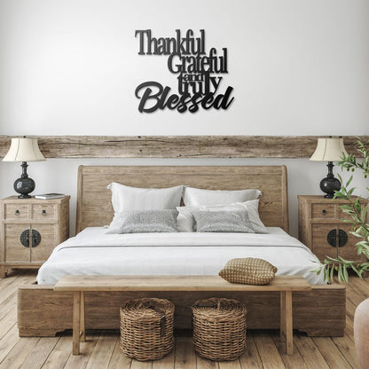 Thankful Grateful Blessed Metal Sign - Christian Metal Wall Art - Religious Metal Wall Decor