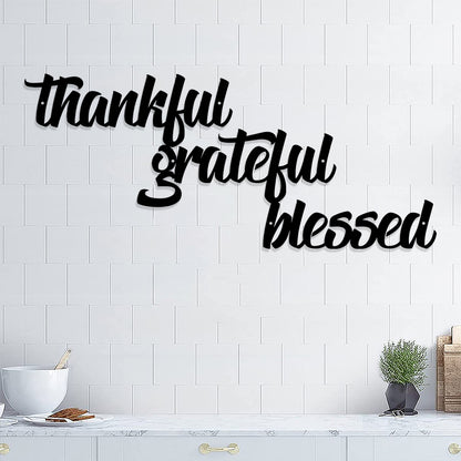 Thankful Grateful Blessed Words Metal Sign - Christian Metal Wall Art - Religious Metal Wall Art
