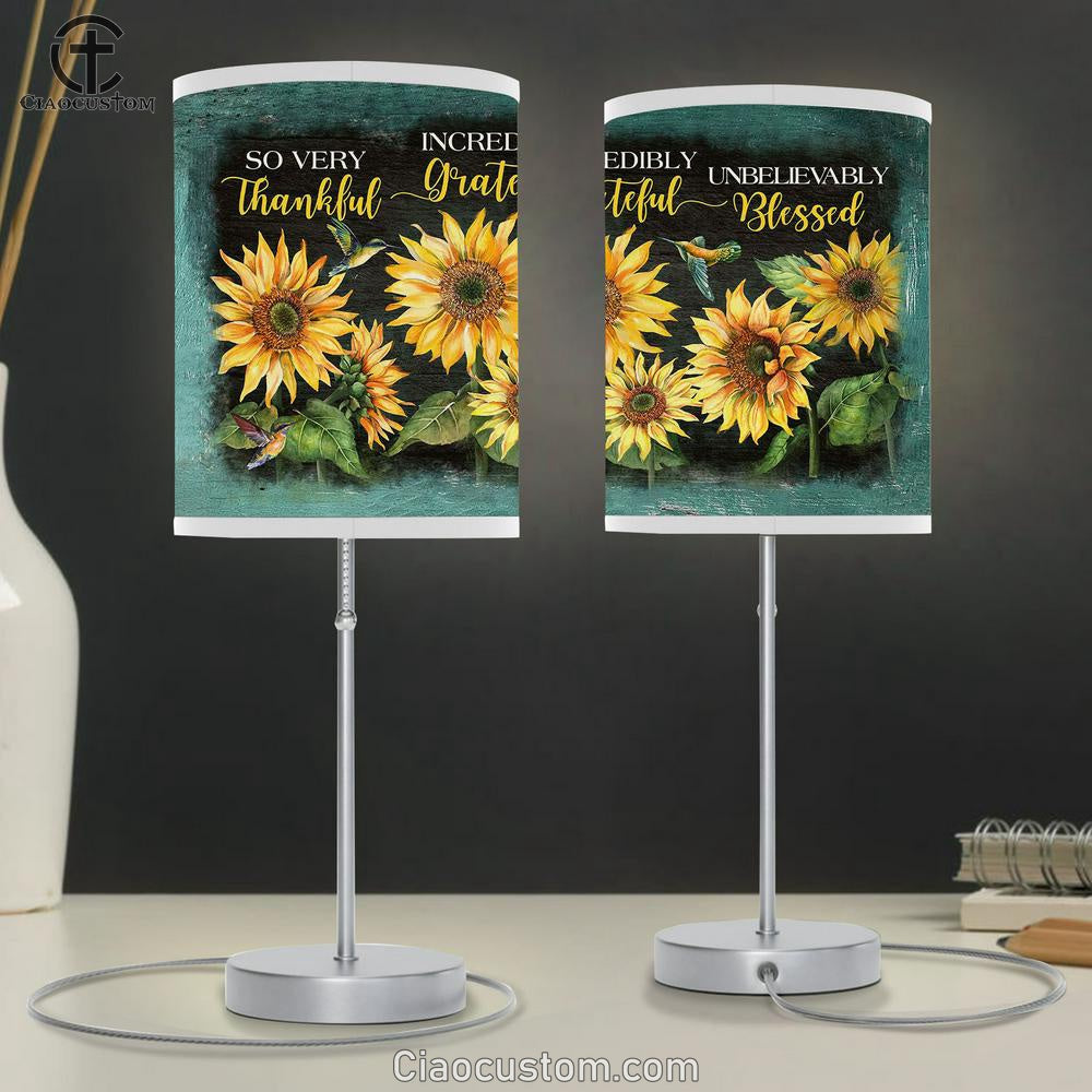 Thankful Grateful Blesses Sunflower Hummingbird Table Lamp Art - Bible Verse Lamp Art - Room Decor Christian