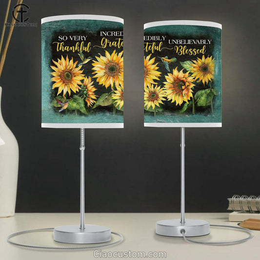 Thankful Grateful Blesses Sunflower Hummingbird Table Lamp Art - Bible Verse Lamp Art - Room Decor Christian