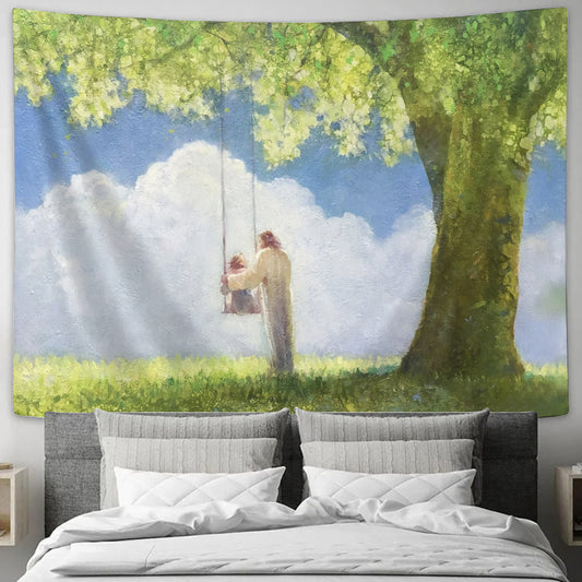 The Greatest In The Kingdom Of Heaven Tapestry - Jesus With Child Picture - Christian Tapestry - Jesus Wall Tapestry - Religious Tapestry - Ciaocustom