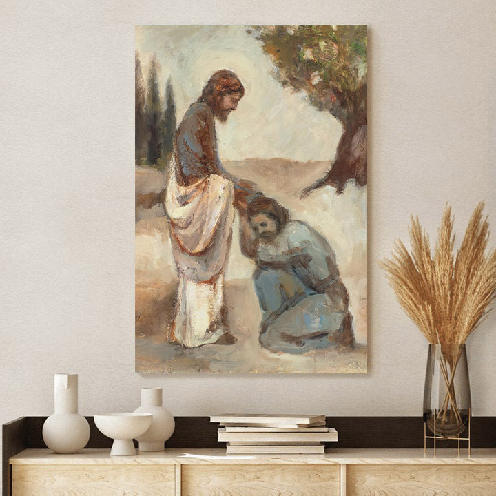 The One Who Returned Canvas Wall Art - Jesus With One Leper Poster