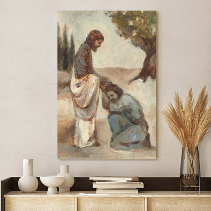 The One Who Returned Canvas Wall Art - Jesus With One Leper Poster