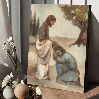 The One Who Returned Canvas Wall Art - Jesus With One Leper Poster