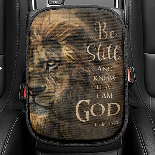 The Amazing Lion Painting Be Still And Know That I Am God Car Center Console Cover, Christian Armrest Seat Cover, Bible Seat Box Cover