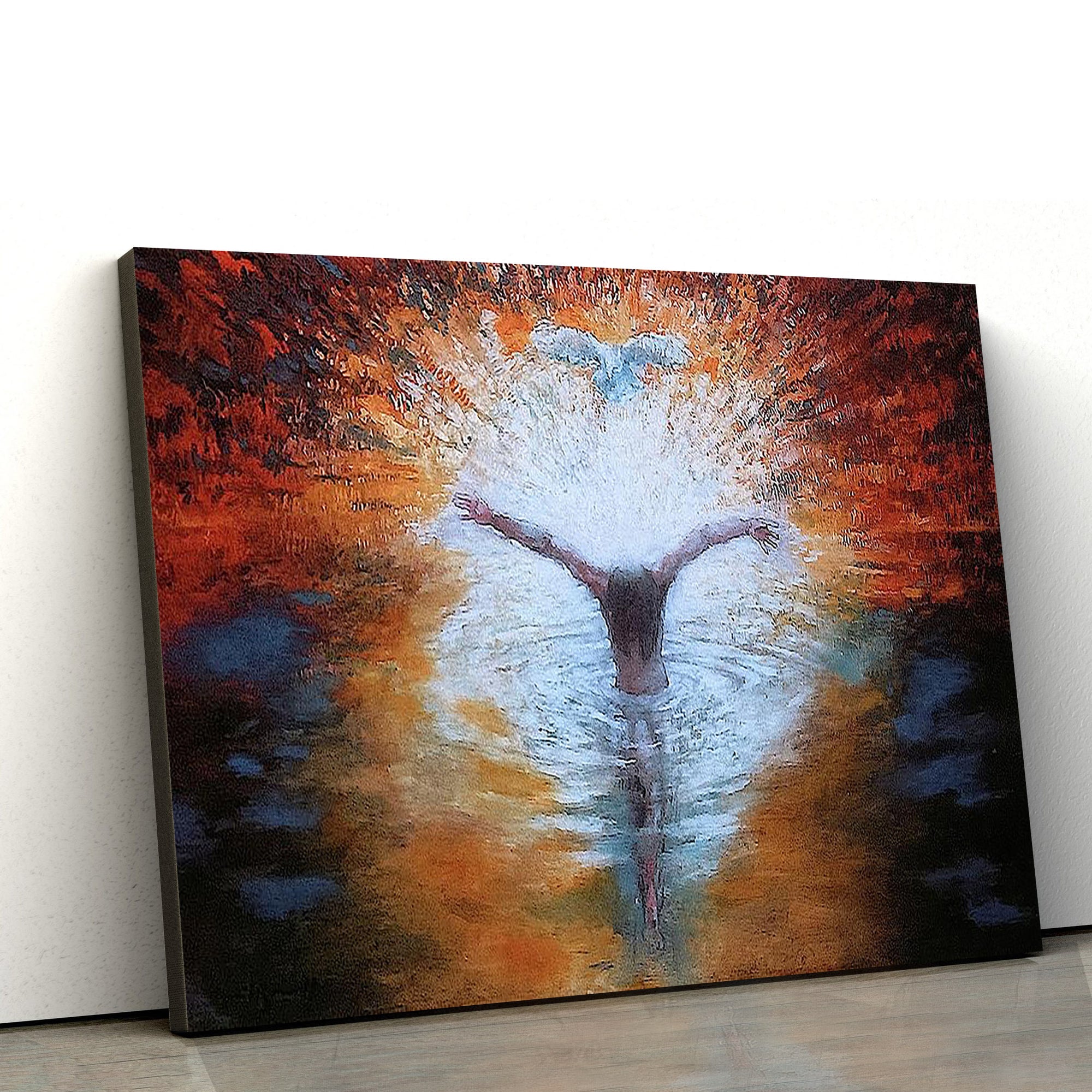The Baptism Of The Christ With Dove Canvas Wall Art - Jesus Baptism Canvas - Christian Paintings For Home