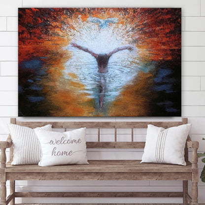 The Baptism Of The Christ With Dove Canvas Wall Art - Jesus Baptism Canvas - Christian Paintings For Home