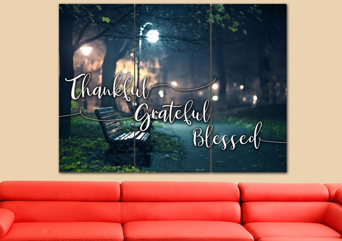 The Bench Thankful, Grateful & Blessed Wall Decor - Christian Canvas Wall Art