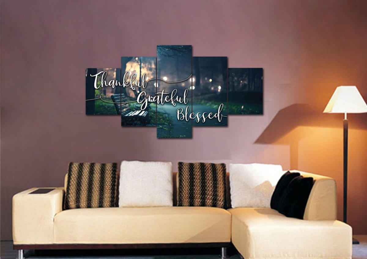 The Bench Thankful, Grateful & Blessed Wall Decor - Christian Canvas Wall Art
