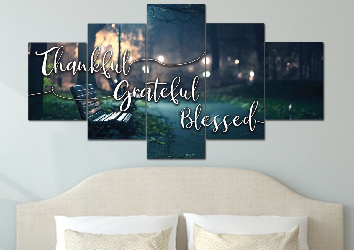The Bench Thankful, Grateful & Blessed Wall Decor - Christian Canvas Wall Art