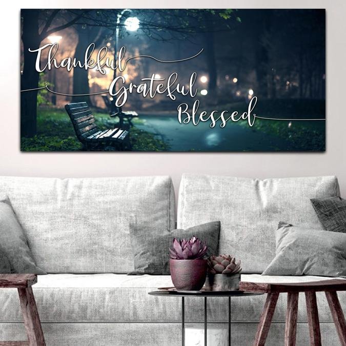 The Bench Thankful, Grateful & Blessed Wall Decor - Christian Canvas Wall Art