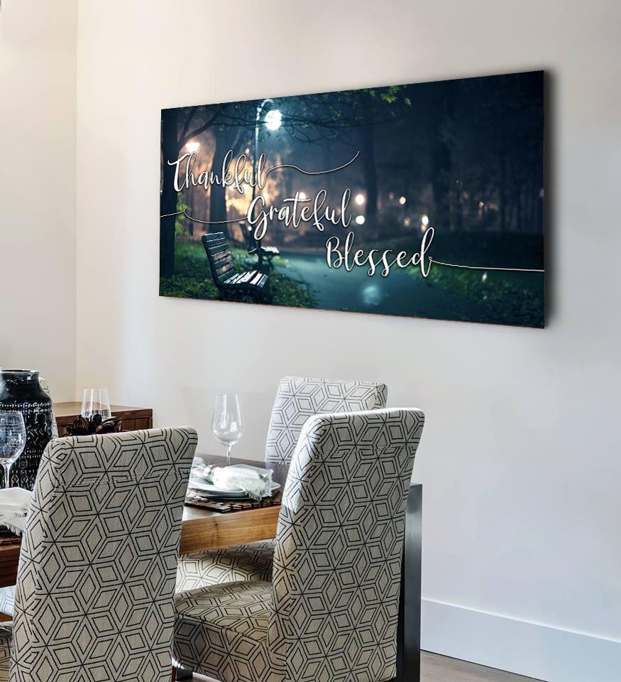 The Bench Thankful, Grateful & Blessed Wall Decor - Christian Canvas Wall Art