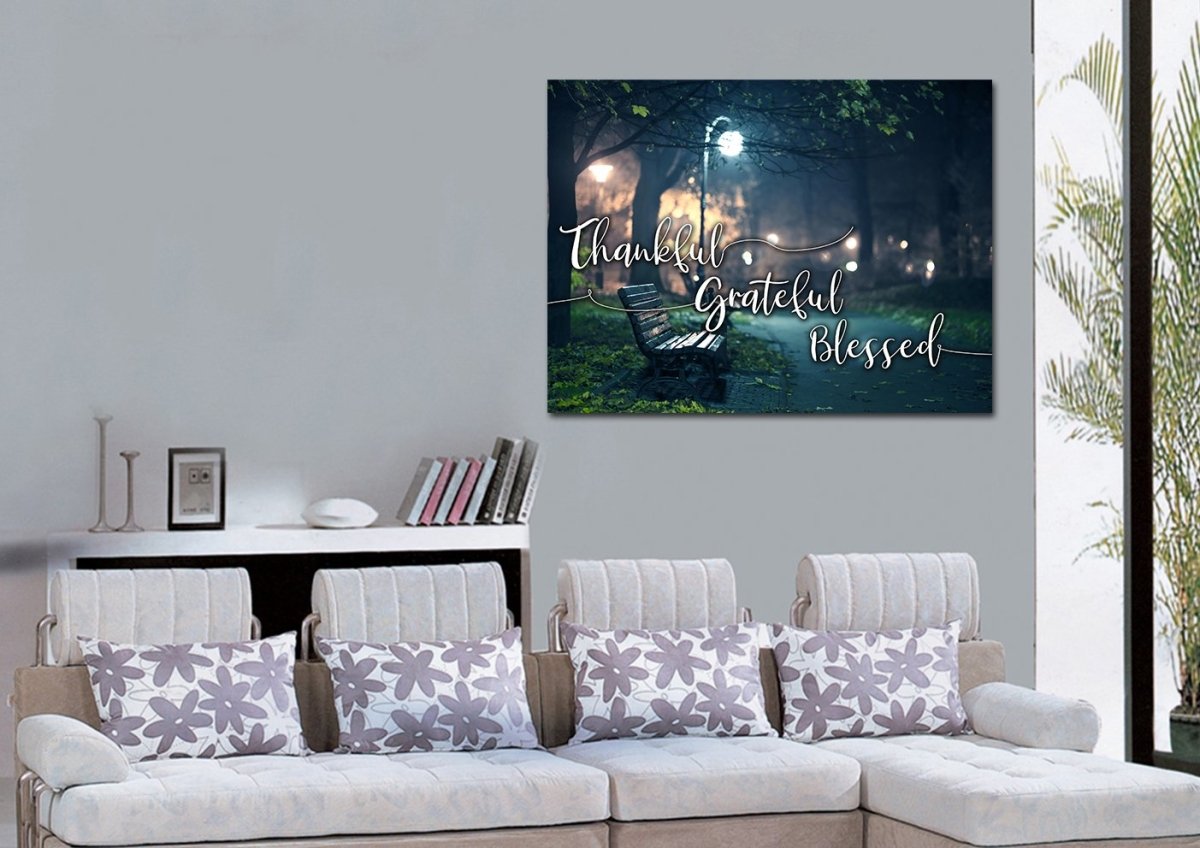 The Bench Thankful, Grateful & Blessed Wall Decor - Christian Canvas Wall Art