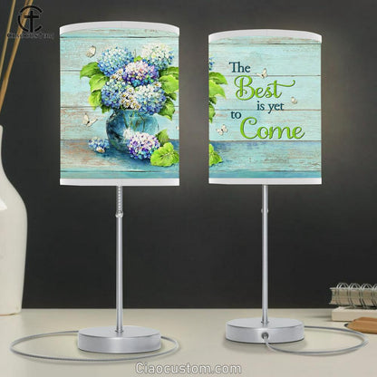 The Best Is Yet To Come Blue Hydrangea Butterfly Table Lamp Art - Christian Lamp Art Decor - Bible Verse Table Lamp