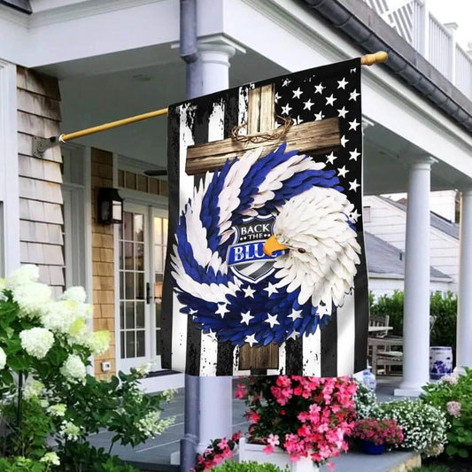 The Blue Eagle Wreath Christian Cross House Flags - Christian Garden Flags - Outdoor Christian Flag