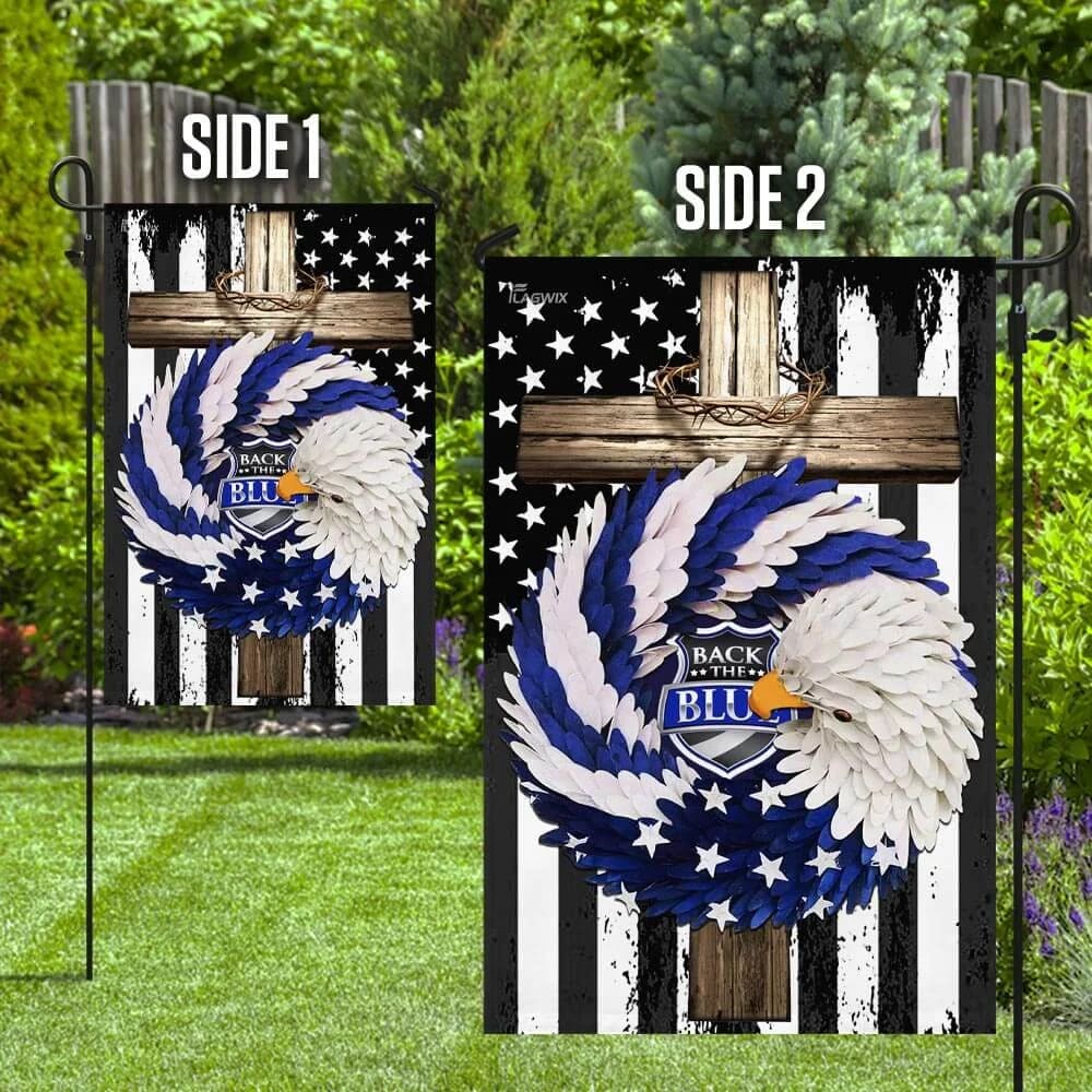 The Blue Eagle Wreath Christian Cross House Flags - Christian Garden Flags - Outdoor Christian Flag