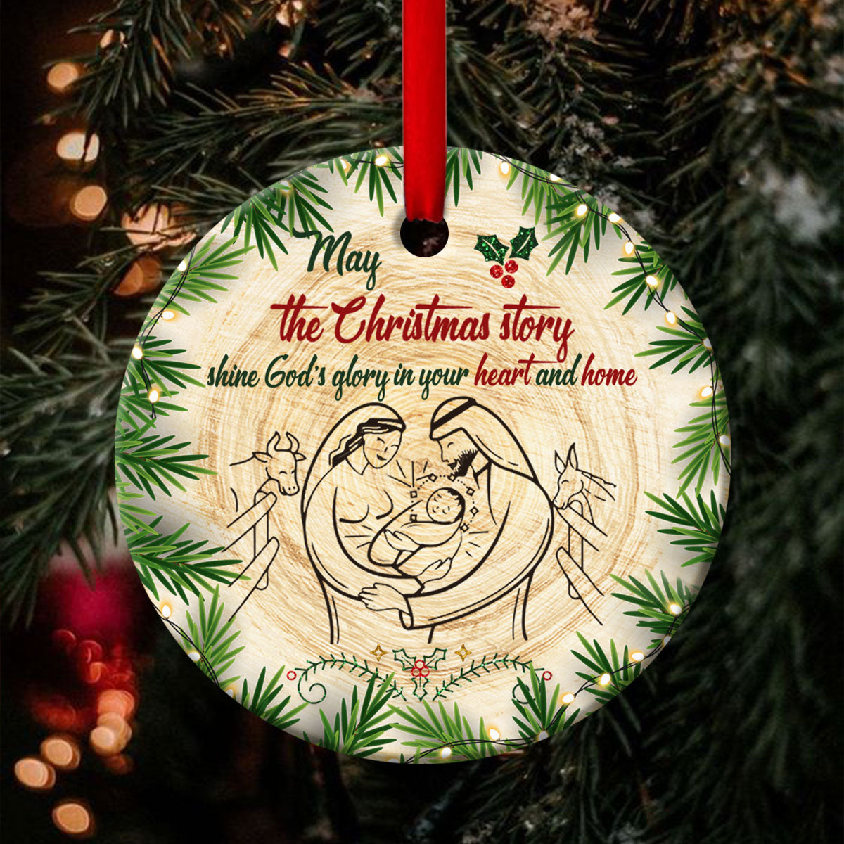 The Christmas Story Shine God's Glory - Christian Ceramic Circle Ornament - Christian Hanging Gift