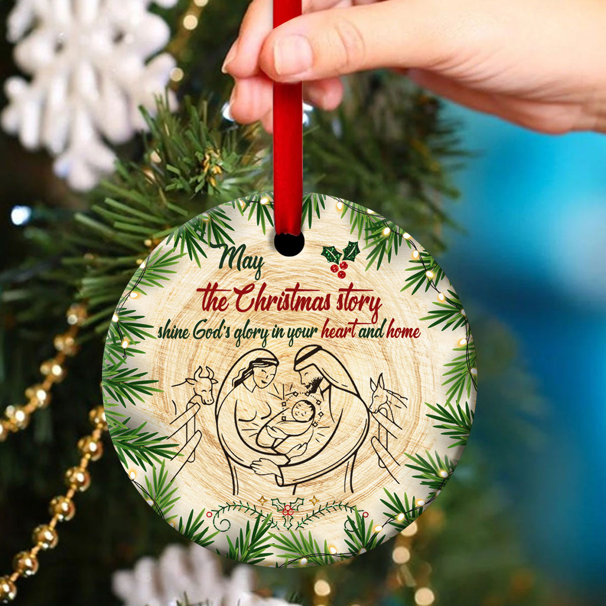 The Christmas Story Shine God's Glory - Christian Ceramic Circle Ornament - Christian Hanging Gift