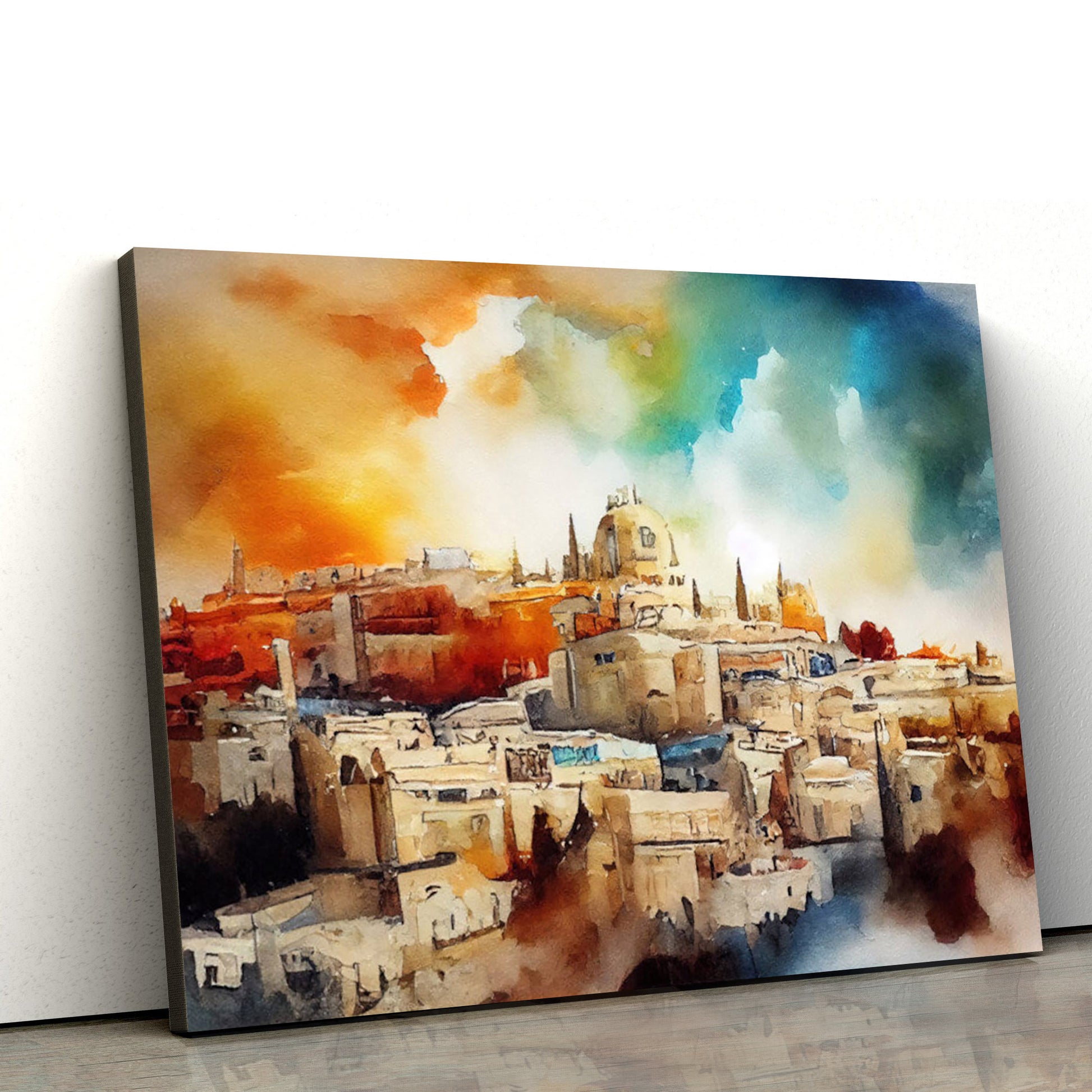 The City Of Jerusalem Boho Watercolor Christian Catholic - Jesus Canvas Pictures - Christian Wall Art