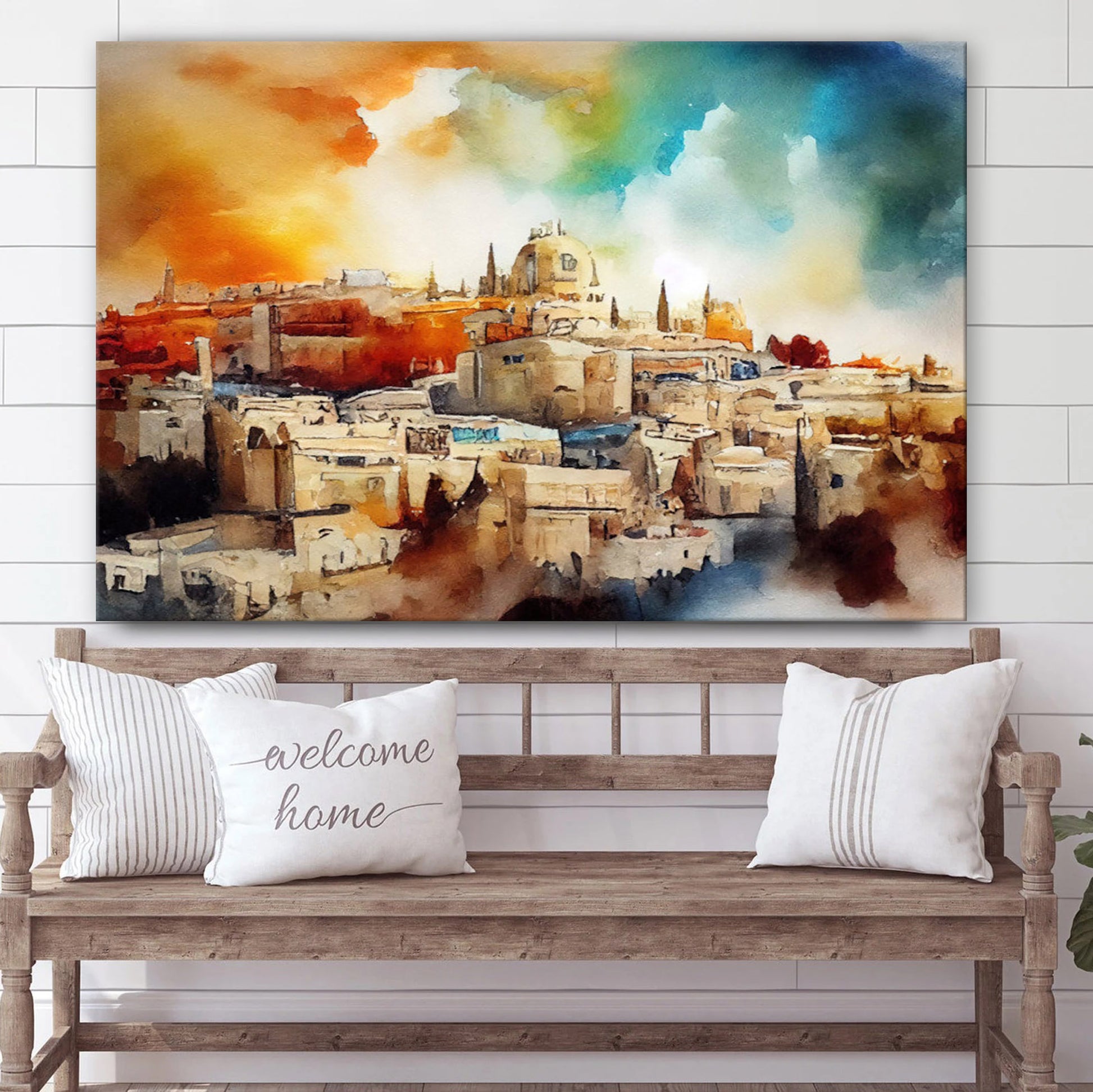 The City Of Jerusalem Boho Watercolor Christian Catholic - Jesus Canvas Pictures - Christian Wall Art