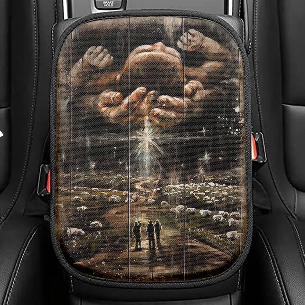 The Day He Was Born Jesus Seat Box Cover, Christian Car Center Console Cover, Bible Verse Car Interior Accessories