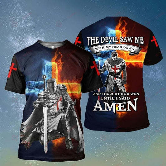 The Devil Saw Me With Me Head Down And Thought He'd Won Until I Sad Amen Polo Shirt - Christian 3D Shirt