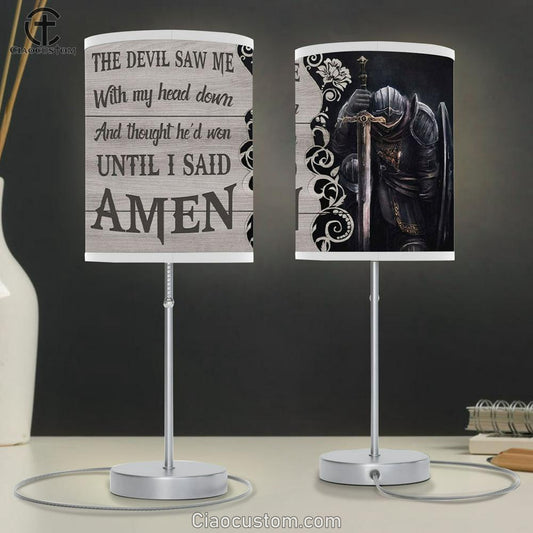 The Devil Saw Me With My Head Down Knight Kneeling Table Lamp For Bedroom - Christian Room Decor