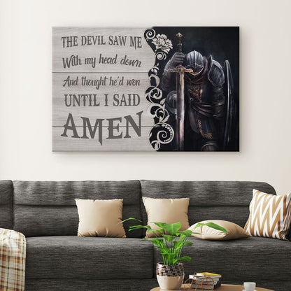 The Devil Saw Me With My Head Down Knight Kneeling Wall Art Canvas - Religious Wall Decor