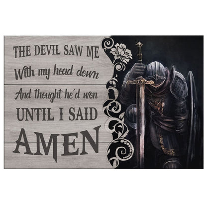 The Devil Saw Me With My Head Down Knight Kneeling Wall Art Canvas - Religious Wall Decor