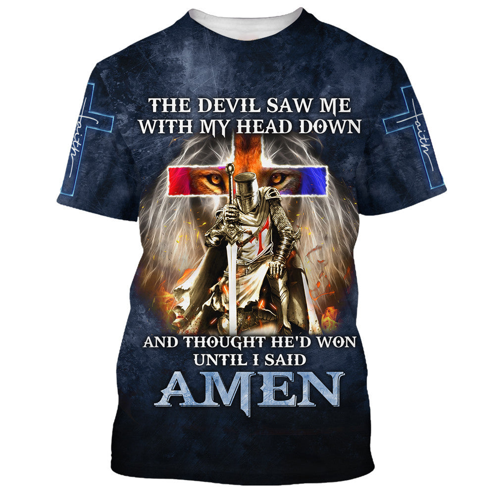The Devil Saw Me With My Head Down Shirts - Lion Cross Warrior 3D All Over Printed Shirt for Men and Women