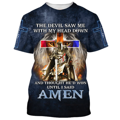 The Devil Saw Me With My Head Down Shirts - Lion Cross Warrior 3D All Over Printed Shirt for Men and Women