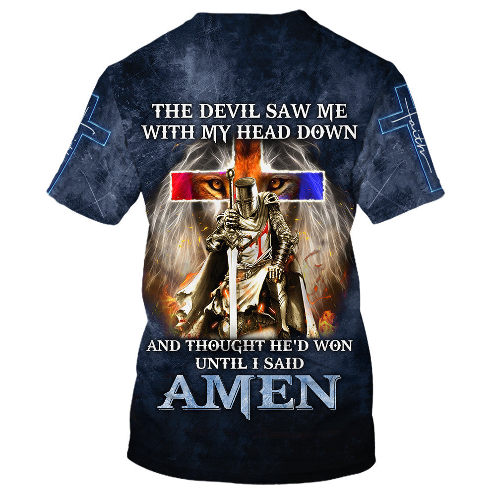 The Devil Saw Me With My Head Down Shirts - Lion Cross Warrior 3D All Over Printed Shirt for Men and Women
