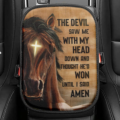 The Devil Saw Me With My Head Face Of Horse Cross Seat Box Cover, Inspirational Car Center Console Cover, Christian Car Interior Accessories