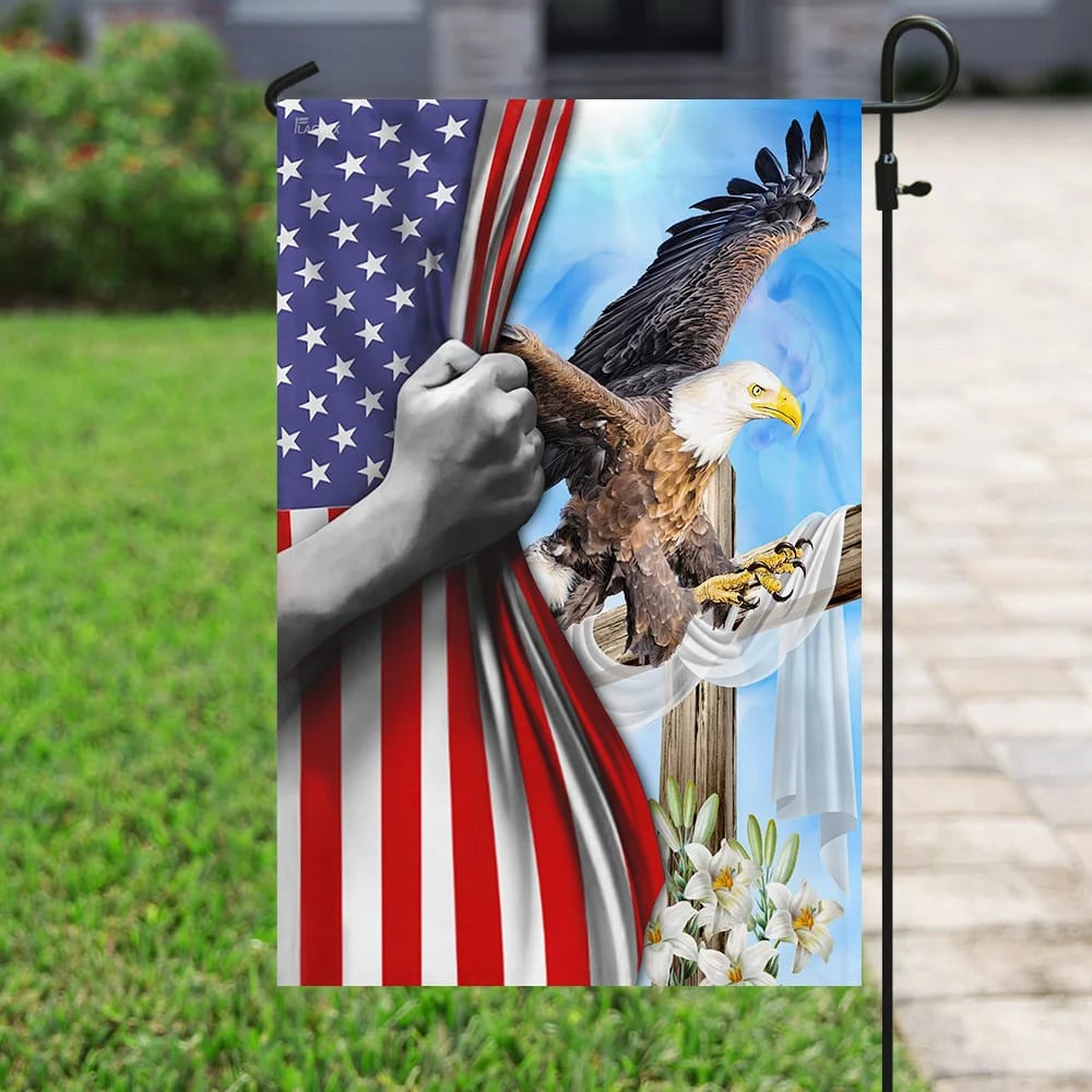 The Eagle And The Cross Christian House Flag - Christian Garden Flags - Outdoor Religious Flags