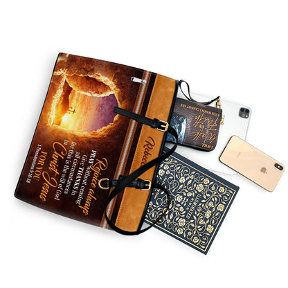The Empty Tomb Give Thanks In All Circumstances Personalized Large Leather Tote Bag - Religious Gifts For Women Of God