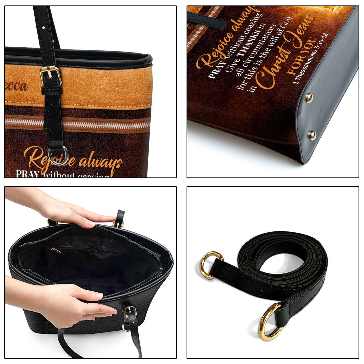 The Empty Tomb Give Thanks In All Circumstances Personalized Large Leather Tote Bag - Religious Gifts For Women Of God