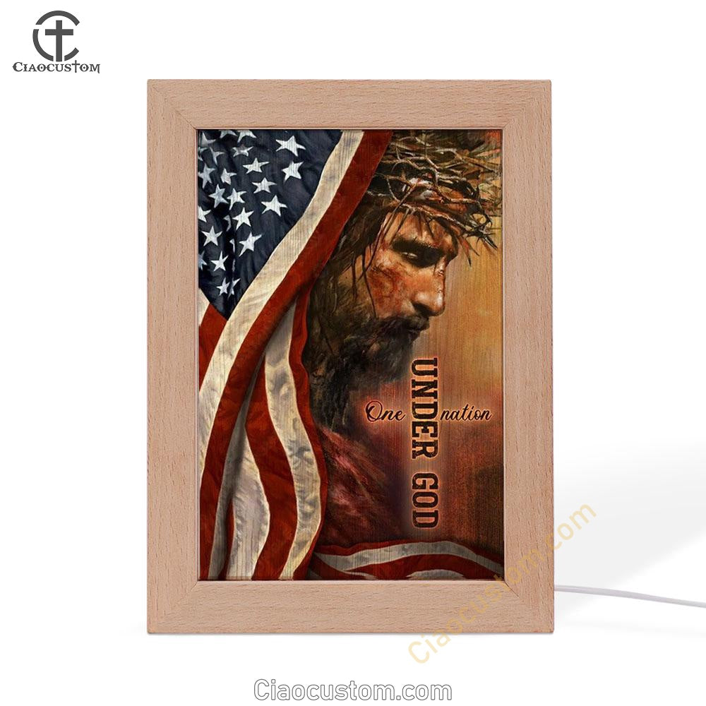 The Face Of Jesus American Flag One Nation Under God Frame Lamp