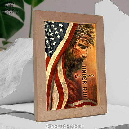 The Face Of Jesus American Flag One Nation Under God Frame Lamp