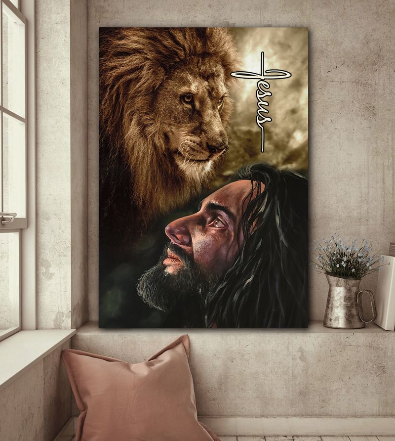 The Face Of Jesus And Lion Jesus Canvas Wall Art - Christian Wall Posters - Religious Wall Decor