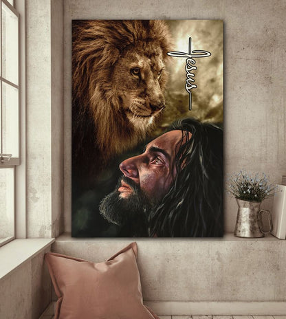 The Face Of Jesus And Lion Jesus Canvas Wall Art - Christian Wall Posters - Religious Wall Decor