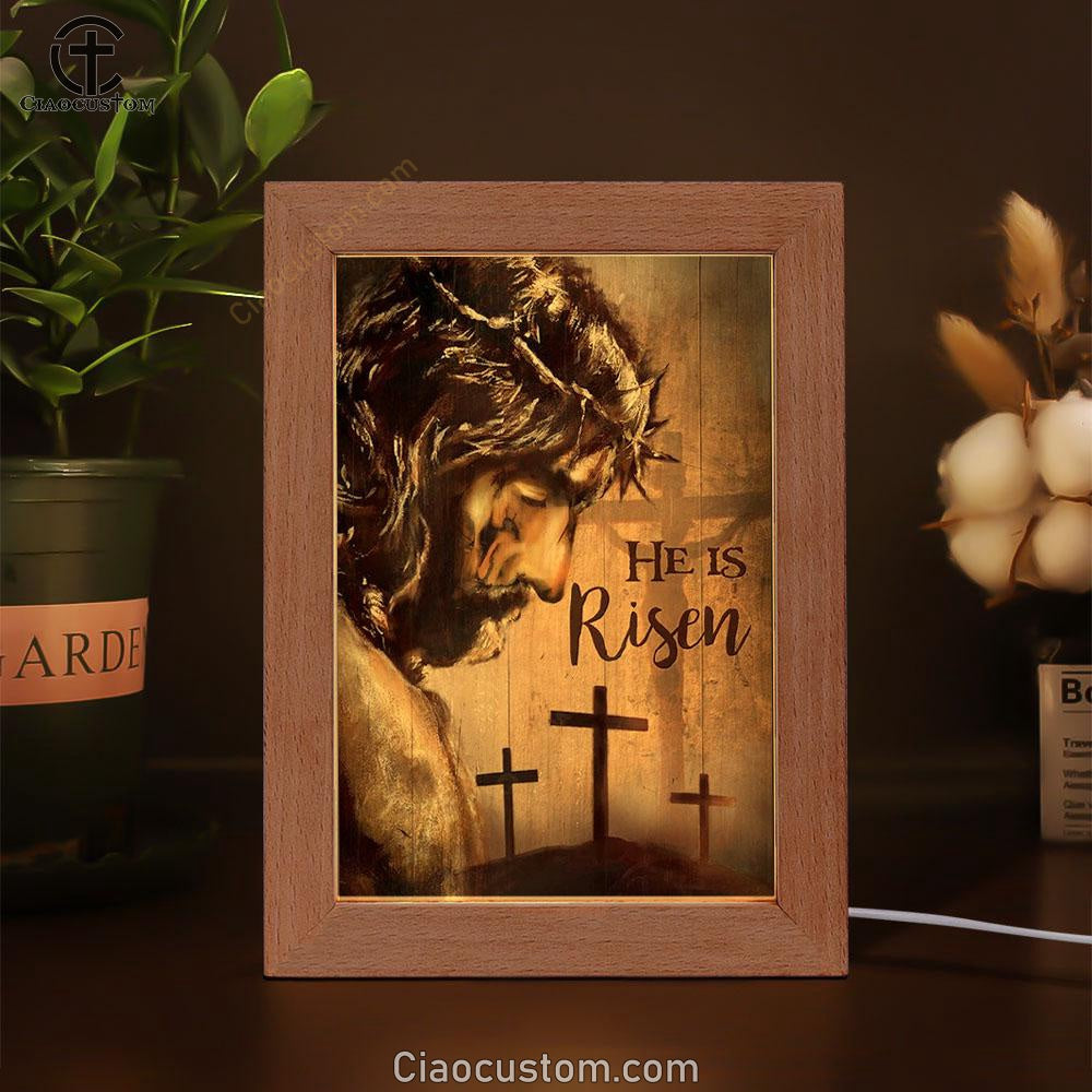 The Face Of Jesus, Crown Of Thorn, Cross, He Is Risen Frame Lamp
