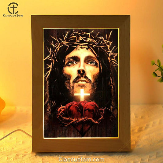 The Face Of Jesus Heart Crown Of Thorn Frame Lamp