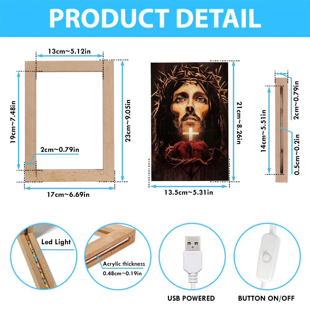 The Face Of Jesus Heart Crown Of Thorn Frame Lamp