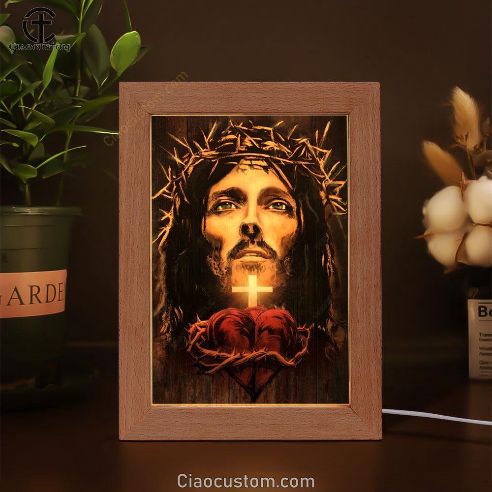 The Face Of Jesus Heart Crown Of Thorn Frame Lamp