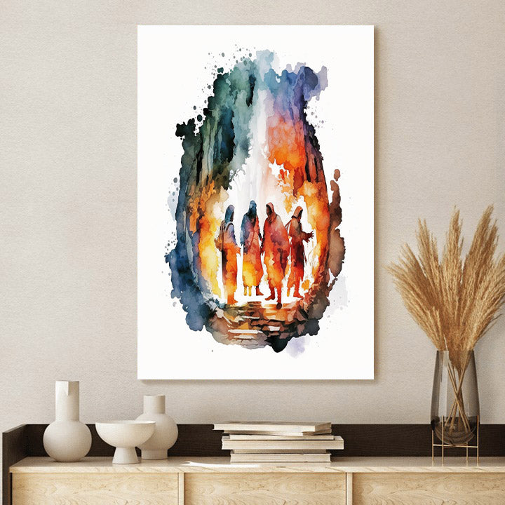 The Fiery Furnace In Watercolor - Canvas Pictures - Jesus Canvas Art - Christian Wall Art