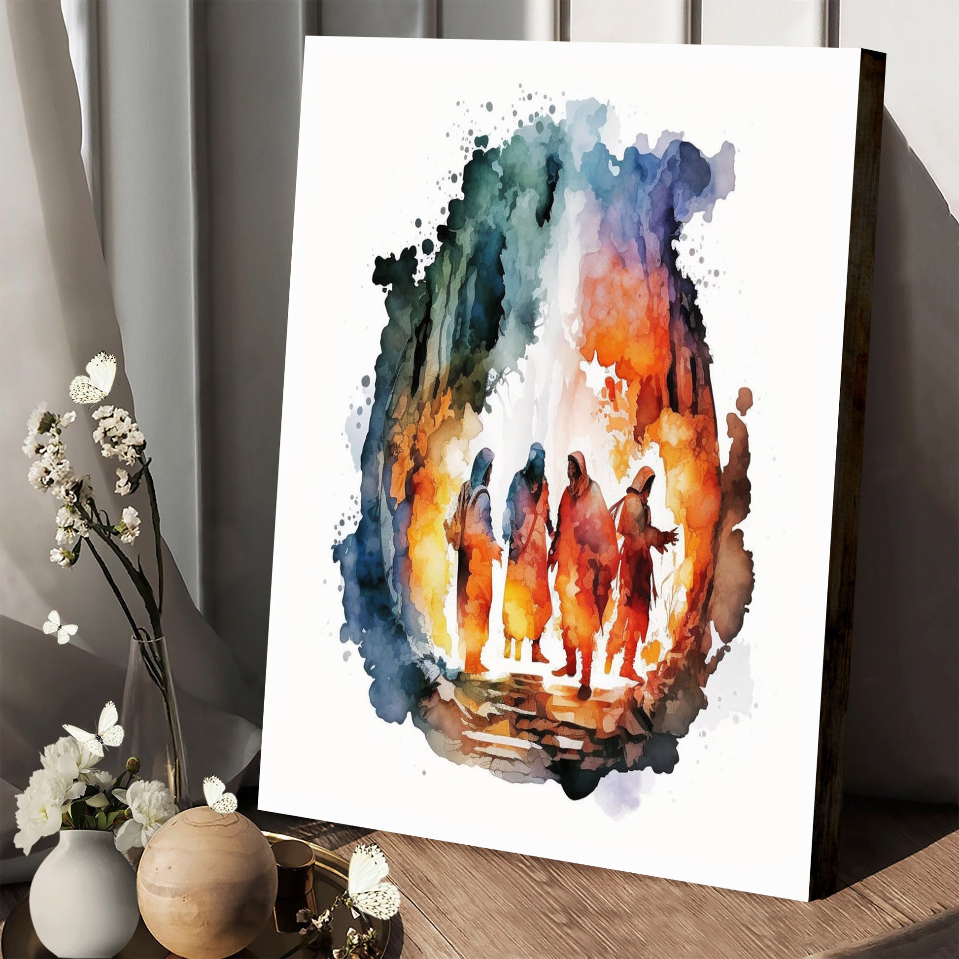 The Fiery Furnace In Watercolor - Canvas Pictures - Jesus Canvas Art - Christian Wall Art