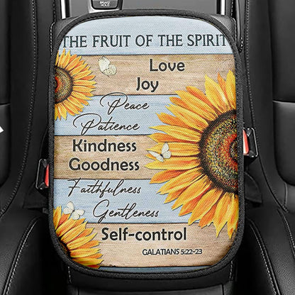 The Fruit Of The Spirit Sunflower Butterfly Seat Box Cover, Inspirational Car Center Console Cover, Christian Car Interior Accessories