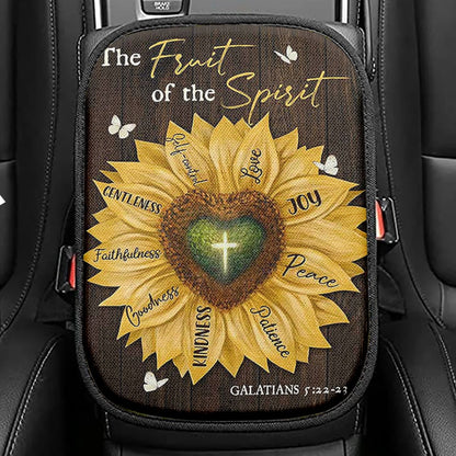 The Fruit Of The Spirit Sunflower Heart Shape Cross Seat Box Cover, Bible Verse Car Center Console Cover, Inspirational Car Interior Accessories