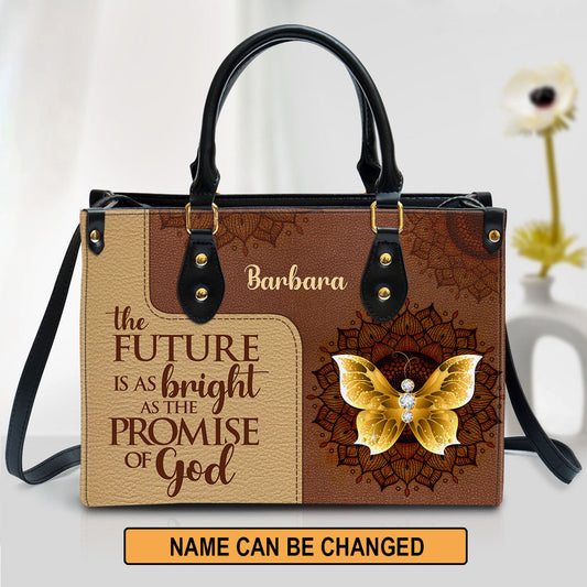 The Future Is As Bright As The Promises Of God Butterfly & Flower Leather Bag - Personalized Leather Bag With Handle for Christian Women
