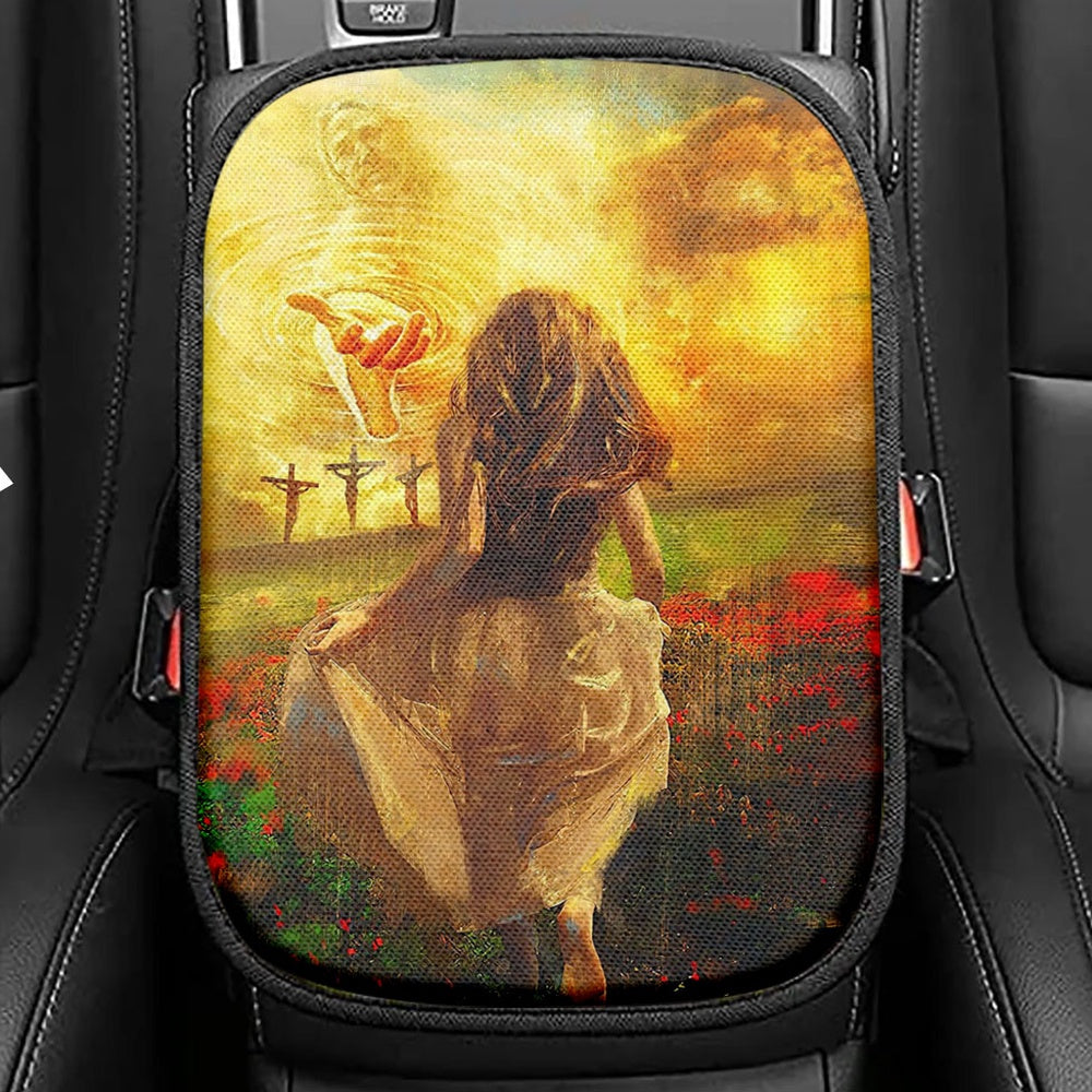 The Girl Running To God Seat Box Cover, Christian Car Center Console Cover, Religious Car Interior Accessories